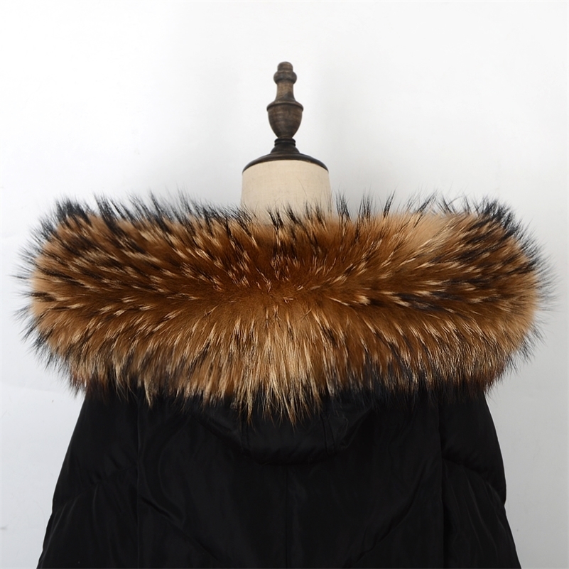 100% Natural Raccoon /fox Scarf Genuine Large fur Scarves woman winter Warm Female Neck Cap big size Collar Y201007