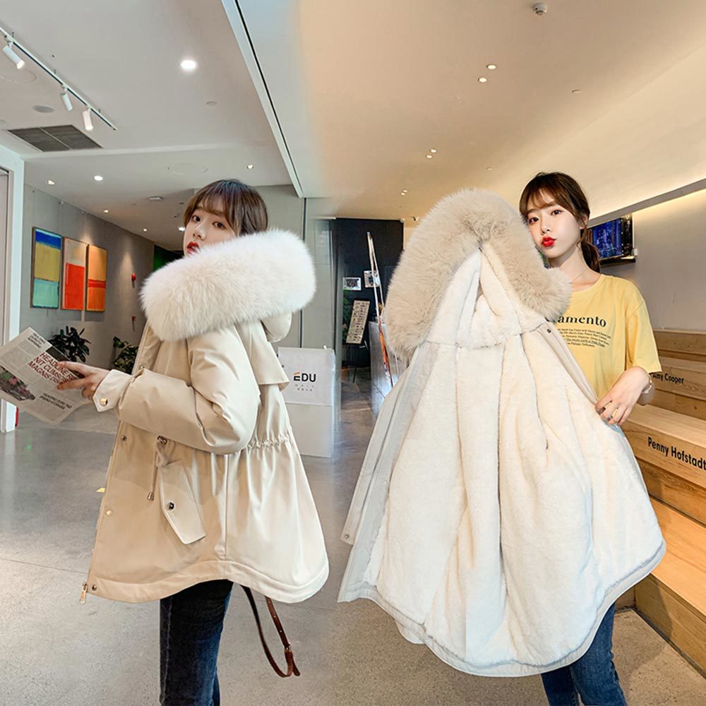 Vielleicht Ladies Wool Liner Thicken Hooded Parkas Women Slim With Big Fur Collar Outerwear Autumn Winter Jacket Women Coat 201217