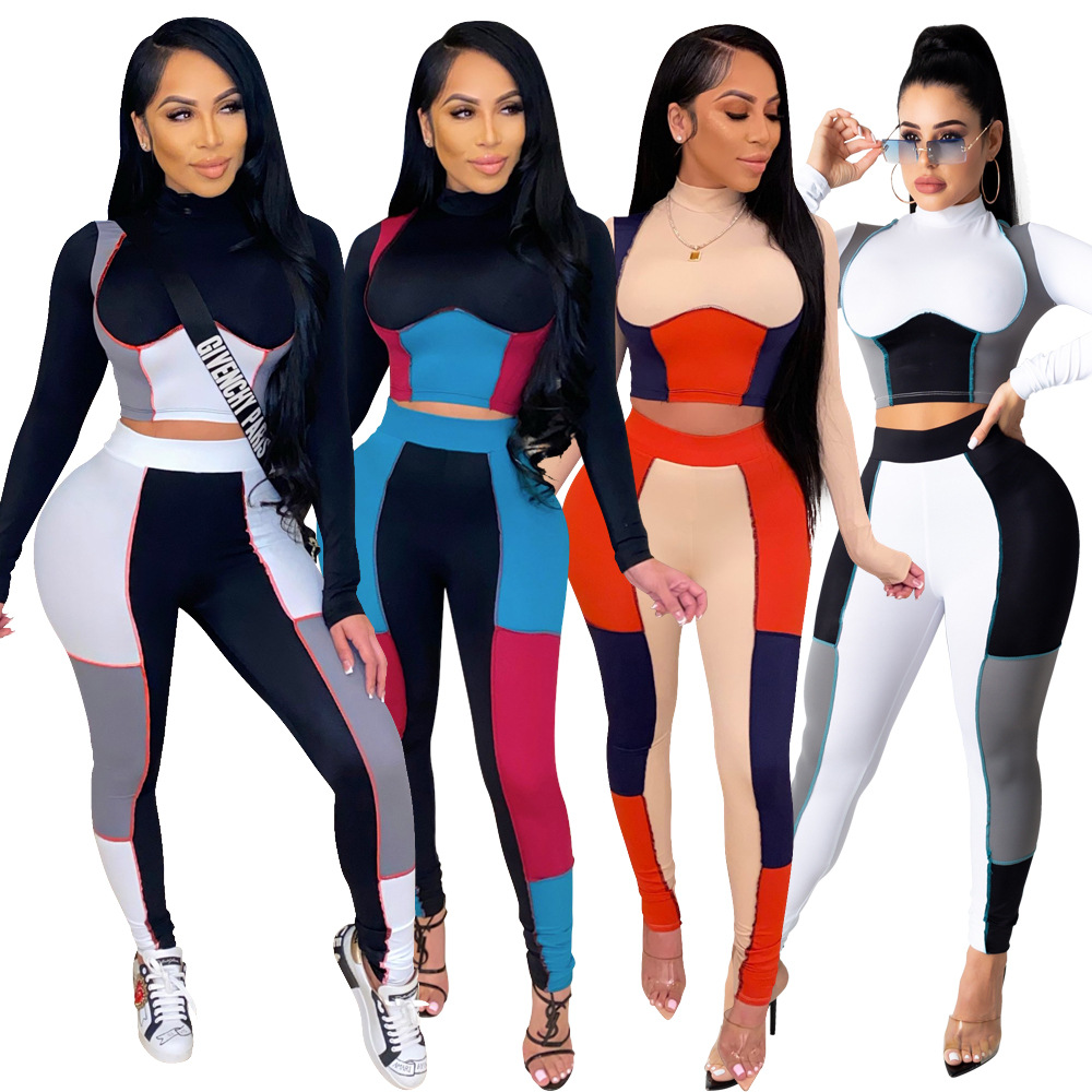 2021 Hot selling women's spring and autumn casual stitching color Leggings slim two piece sets fashion Tight Long sleeve trousers Suit, Black
2021 Hot selling women's spring and autumn casual stitching color Leggings slim two piece sets fashion Tight Long sleeve trousers Suit, Black