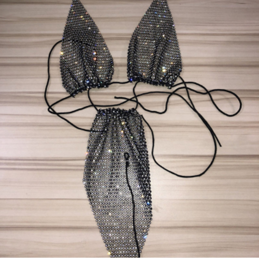 StoneFans Bling Sexy Ladies Sequins Crystal Swimwear Bikini Set Push-Up Bra and Thong Adjustment Rhinestone Body Jewelry Biquini T200508