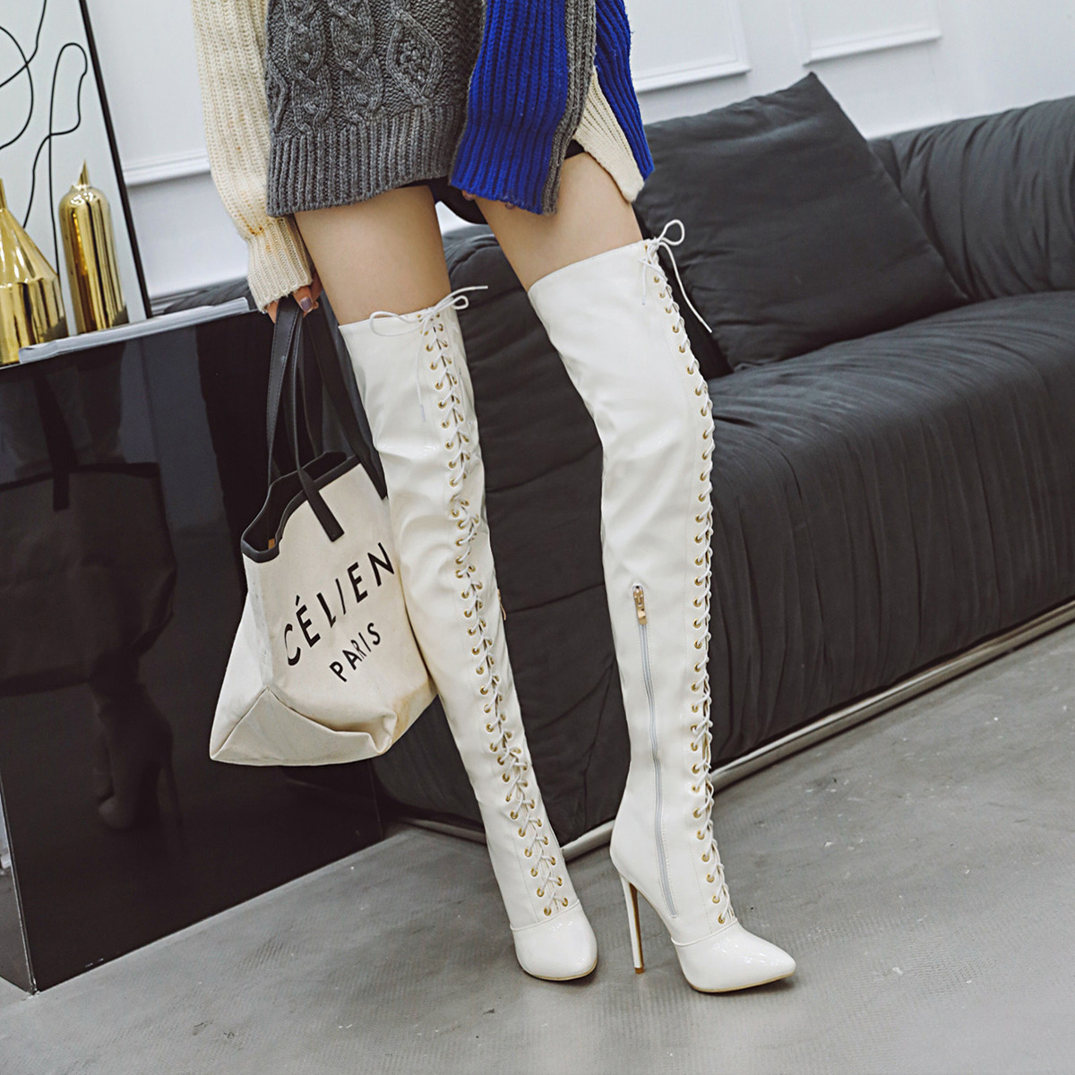 Ins hot woman on knee more size 22-28 in length feet boots pointed to the super high heels Women's shoes ZTDR, Black
Ins hot woman on knee more size 22-28 in length feet boots pointed to the super high heels Women's shoes ZTDR, Black