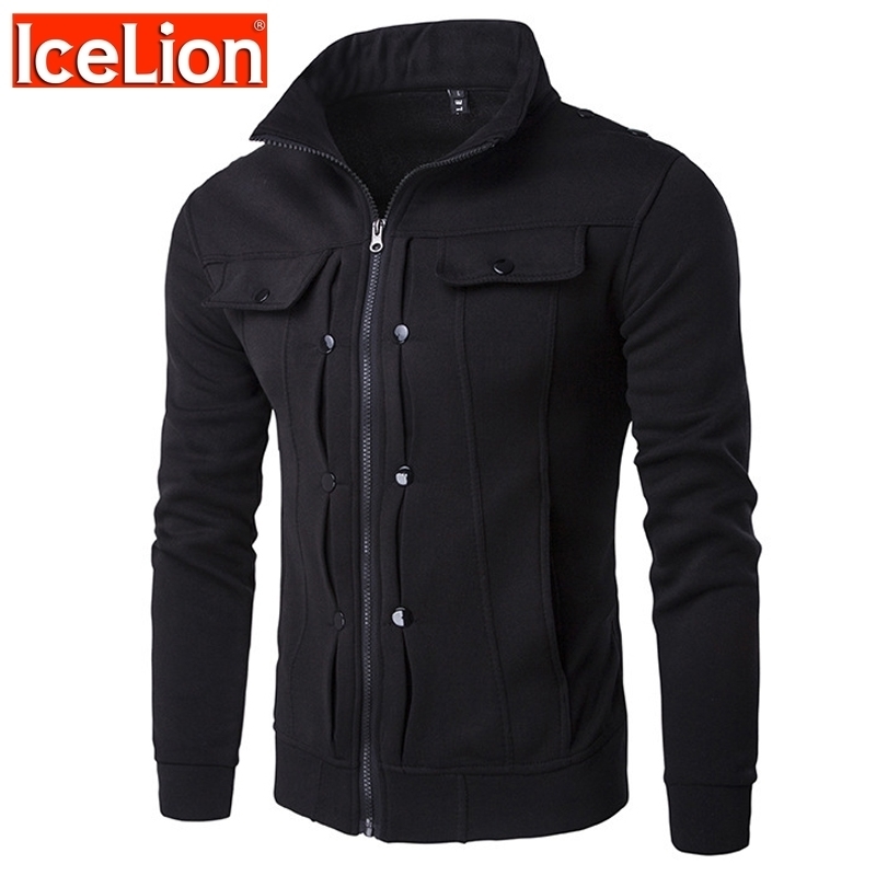 IceLion Fleece Sweatshirts Men Zipper Cardigan Hoodies Autumn Spring Stand Collar Sportswear Fashion Tracksuit Slim Jacket 201020