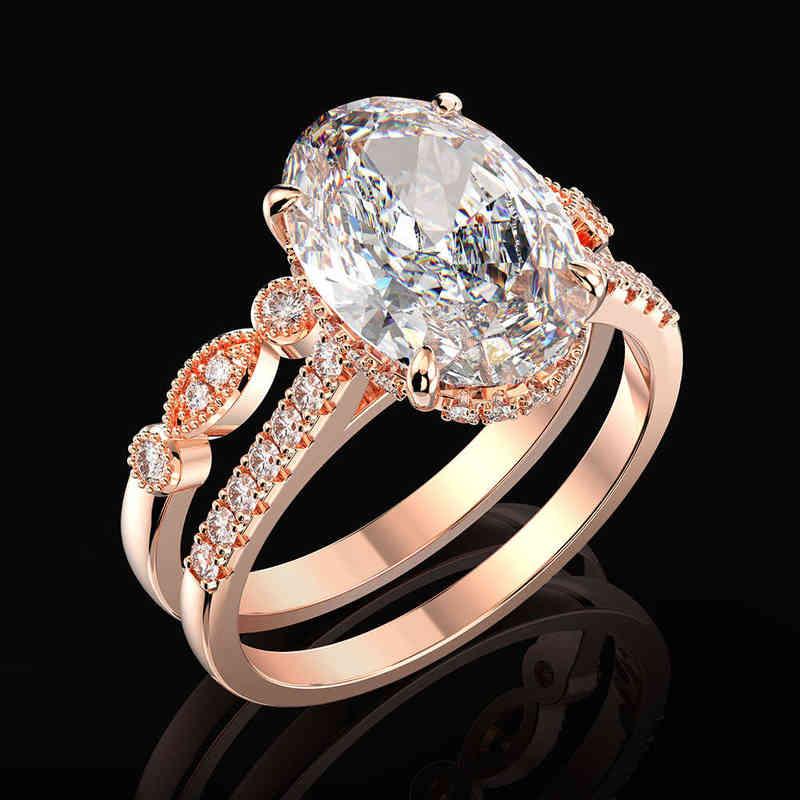 PANSYSEN 9ct Radiant Cut 9*13MM lab Diamond Ring sets for Women Solid 925 Sterling Silver 18K Rose Gold Color Rings 220207