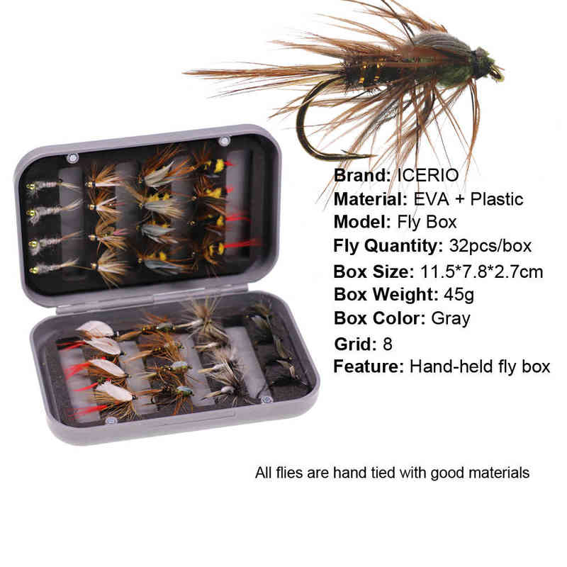 ICERIO 32pcs/Box Trout Fly Fishing Assorted Flies Kit Nymph Dry Wet Flies Fishing Fly Lure Bait 220107