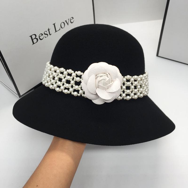 In the spring and autumn winter fashion wool British elegant bucket hat for women with pearl and flower POTS hat fisherman, Black
In the spring and autumn winter fashion wool British elegant bucket hat for women with pearl and flower POTS hat fisherman, Black