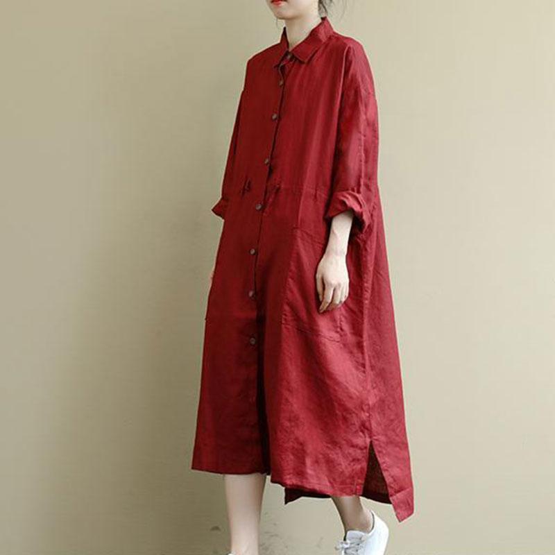 Spring Autumn New Arts Style Women Long Sleeve Turn-down Collar Red Shirt Dresses Double Pocket Cotton Linen Loose Long Dress
Spring Autumn New Arts Style Women Long Sleeve Turn-down Collar Red Shirt Dresses Double Pocket Cotton Linen Loose Long Dress