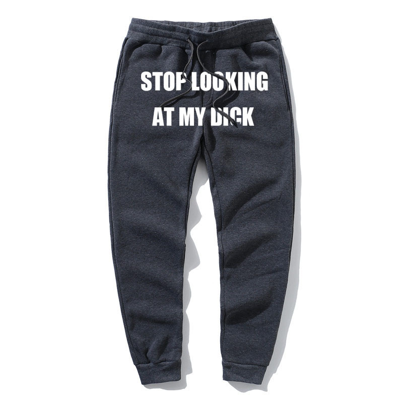 Stop Looking At My Dick Sweatpants Men Women High Waist Pants Black White Casual Joggers Trouser Hip Hop Funny Sweatpants Loose 201110