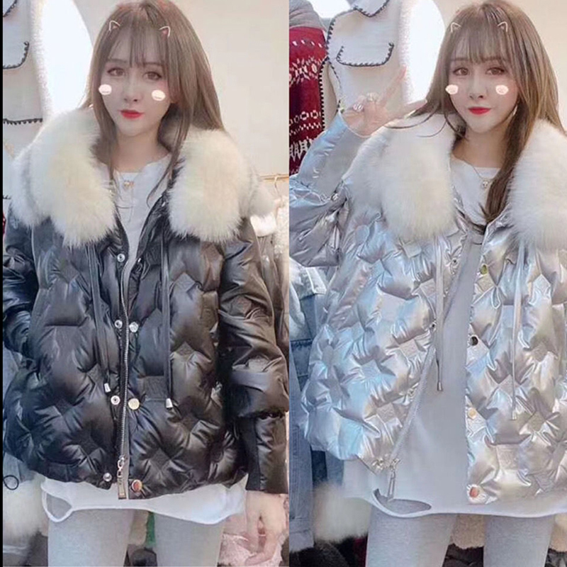High Quality Big Fur Collar Winter Jacket Women Winter Warm Down Parka Coat Casual Polyester Zipper Down Jacket Female 201217