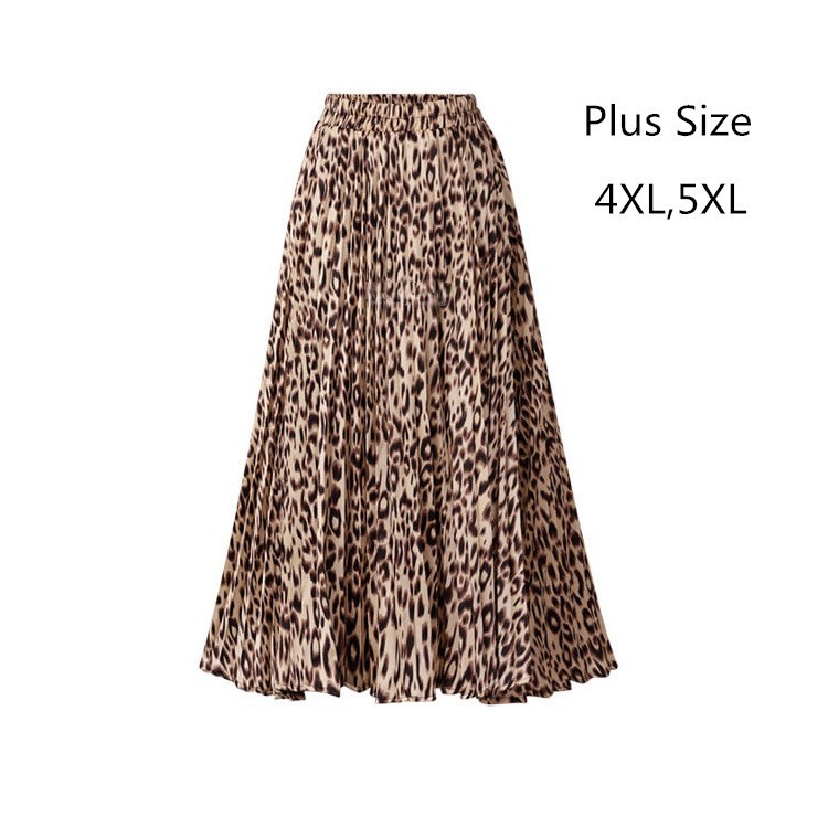 Plus Size Leopard Print Skirts Womens New Spring Autumn A Line Pleated Long Skirt Casual High Waist Maxi Skirts Woman Streetwear T200113