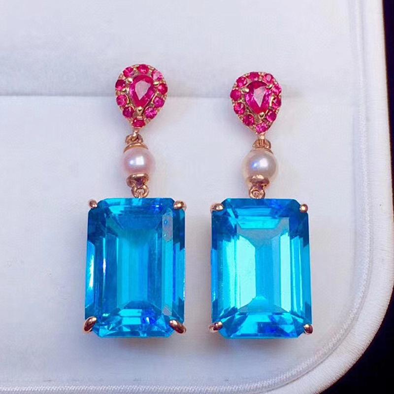 Fashion Square Blue Crystal Topaz Gemstones Diamonds Drop Earrings for Women Rose Gold Color Luxury Princess Jewelry Accessories
Fashion Square Blue Crystal Topaz Gemstones Diamonds Drop Earrings for Women Rose Gold Color Luxury Princess Jewelry Accessories