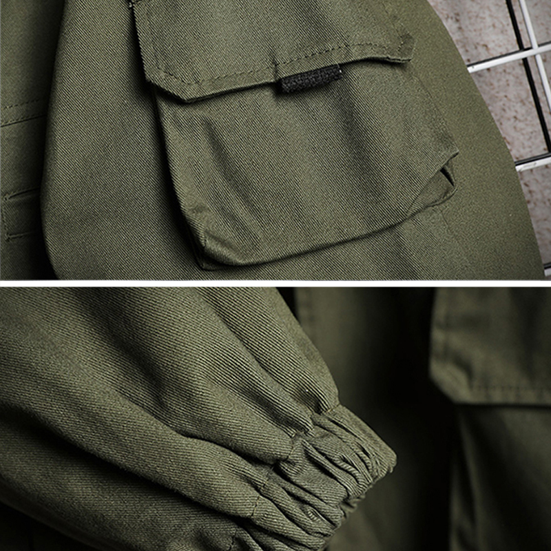 SingleRoad Mens Cargo Jacket Men Green Solid Side Pockets Windbreaker Coat Hip Hop Japanese Streetwear Jackets For Men 201130