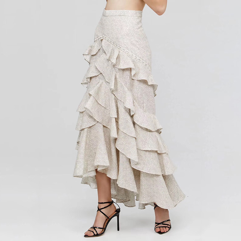 TWOTWINSTYLE Wave Point Ruffle Skirts For Women High Waist Ankle Length Pleated Skirt Female Autumn Fashion New Clothing T200113