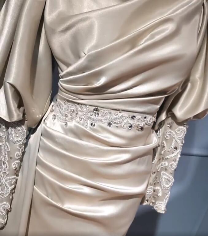 Aso Ebi 2020 Arabic Gold Lace Crystals Evening Dresses Long Sleeves Prom Dresses Sheath Formal Party Second Reception Gowns ZJ955