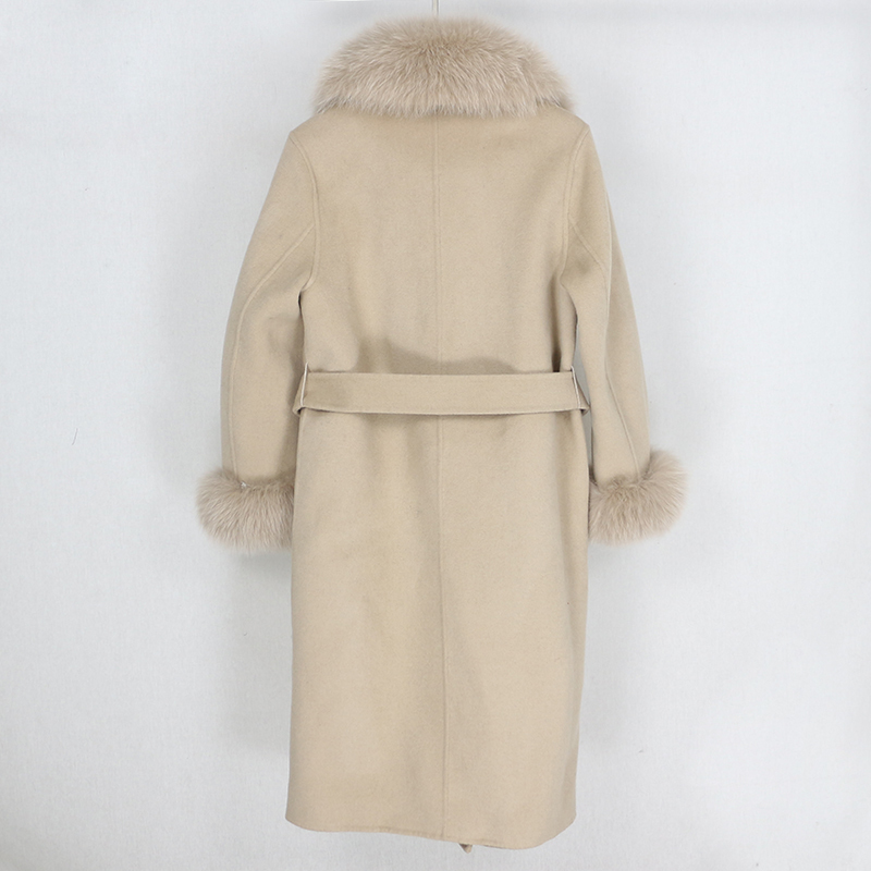 OFTBUY Double Breasted Cashmere Wool Blends Real Fur Coat Winter Jacket Women Natural Fox Fur Collar and Cuffs Streetwear 201103