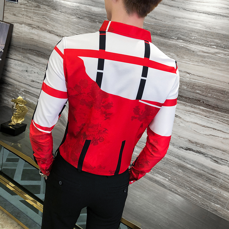 High Quality Floral Shirts for Men Clothing Korean Slim Fit Men Casual Shirts Long Sleeve Streetwear/Night Club/Prom Tuxedo 201120