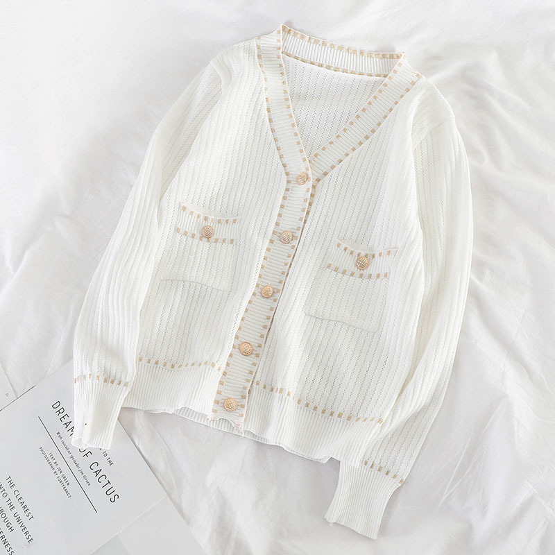 Spring Autumn Women's Cardigan New Single-breasted Stitching Cardigan Korean Style Loose and Thin Knit Female Sweater Coat LL295 201031