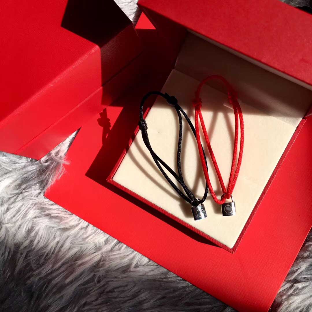 Hot sale top quality 316L Titanium steel Black rope and red rope with silver padlock for women charm bracelet jewelry gift free shipping PS