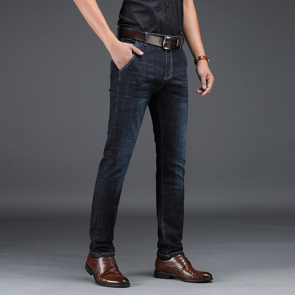 NIGRITY Mens Jeans Business Casual Straight Cut Black & Blue Jeans Stretch Denim Pants Trousers Classic Plus Big Size 28-42 201223