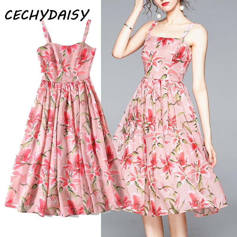 Summer Pink Lily Floral Print Dress Women Beach Sleeveless Spaghetti Strap Elegant Sexy Female Draped Dresses robe femme Vestido
Summer Pink Lily Floral Print Dress Women Beach Sleeveless Spaghetti Strap Elegant Sexy Female Draped Dresses robe femme Vestido