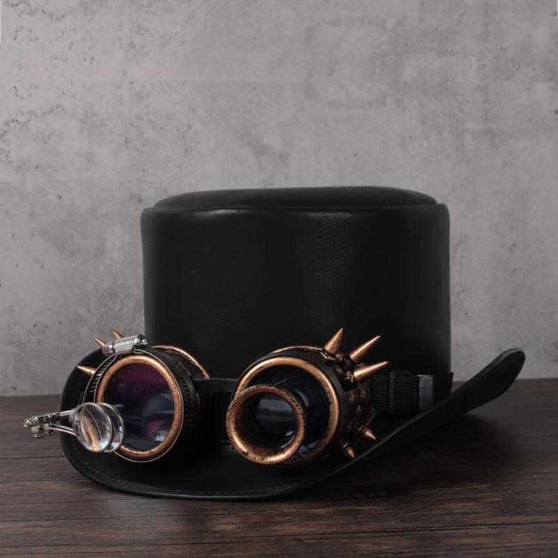 Women Men Leather Top Hat Punk Glasses Fedoras Hat Magician Steampunk Cosplay Party Caps Dropshiping 3Size 13CM Top, Black
Women Men Leather Top Hat Punk Glasses Fedoras Hat Magician Steampunk Cosplay Party Caps Dropshiping 3Size 13CM Top, Black