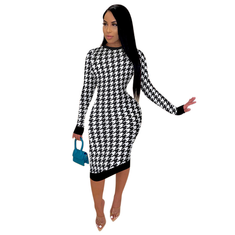 New Long Sleeve Dresses Women Plus Size 3XL 4XL Bodycon Dress Wholesale Causal Midi Skirt Sexy Hip Package Dress Bulk pencil skirts fall clothes 6915