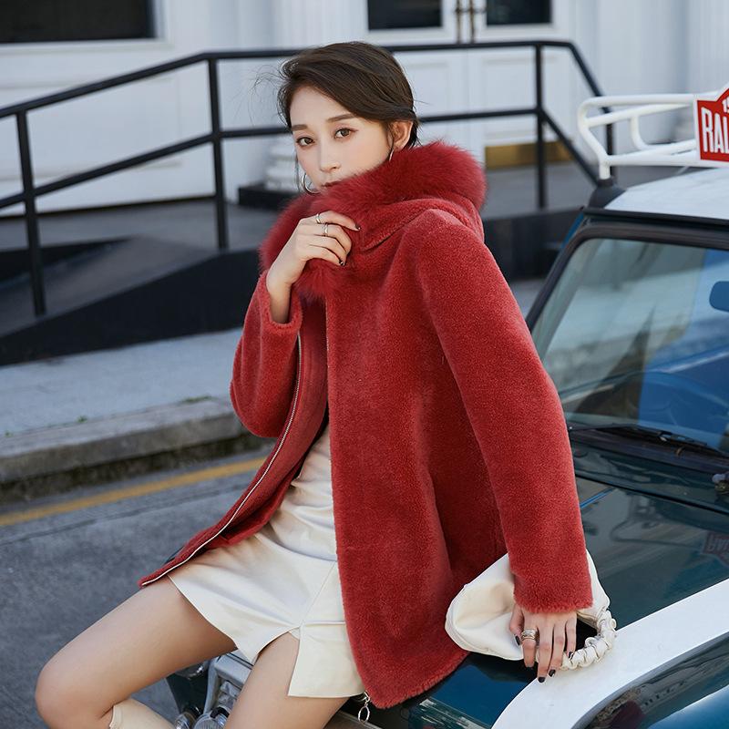 Herstory Elegant Collar Hood Sheep Sheared Mid Length Women Coat Fur Wool Grain Outwear Autumn and Winter Warm Red Jacket, Bn
Herstory Elegant Collar Hood Sheep Sheared Mid Length Women Coat Fur Wool Grain Outwear Autumn and Winter Warm Red Jacket, Bn