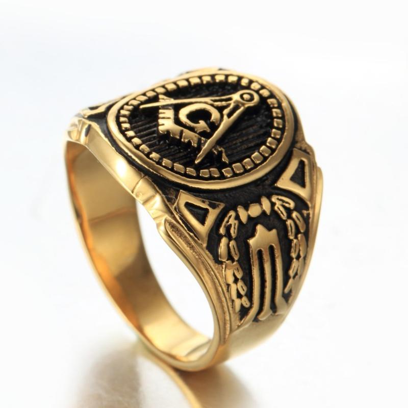 Mens Boys Freemason Gold Tone Free Mason 316L Stainless Steel Masonic Ring US SIZE 7-15