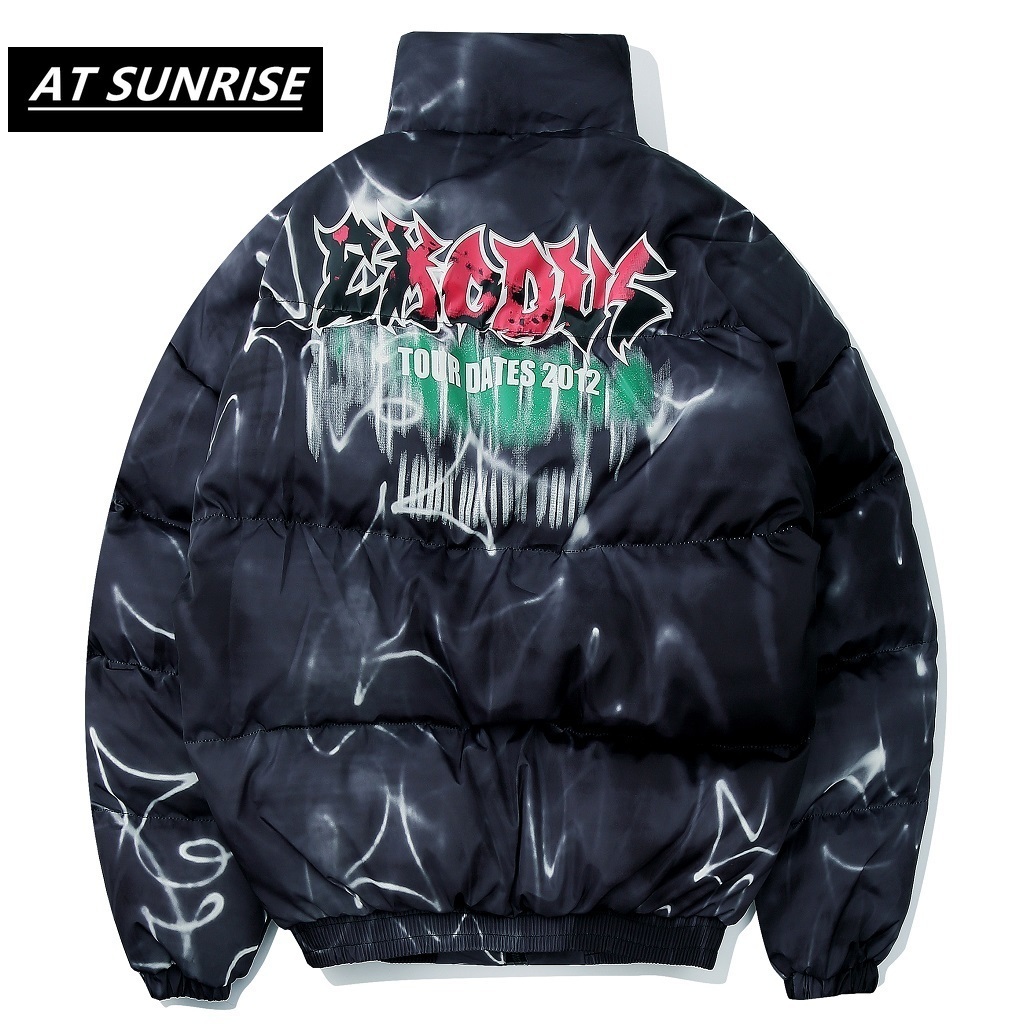 Graffiti printed Mens Winter Parkas Hip Hop Zipper Pockets Thick Jackets Coat Men Fashion Casual streetwear jacket tops 201201