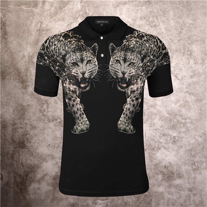 2021 men's fashion double leopard hot drill nightclub PP fashion personality polo shirt Lapel short sleeve T-shirt, Black
2021 men's fashion double leopard hot drill nightclub PP fashion personality polo shirt Lapel short sleeve T-shirt, Black