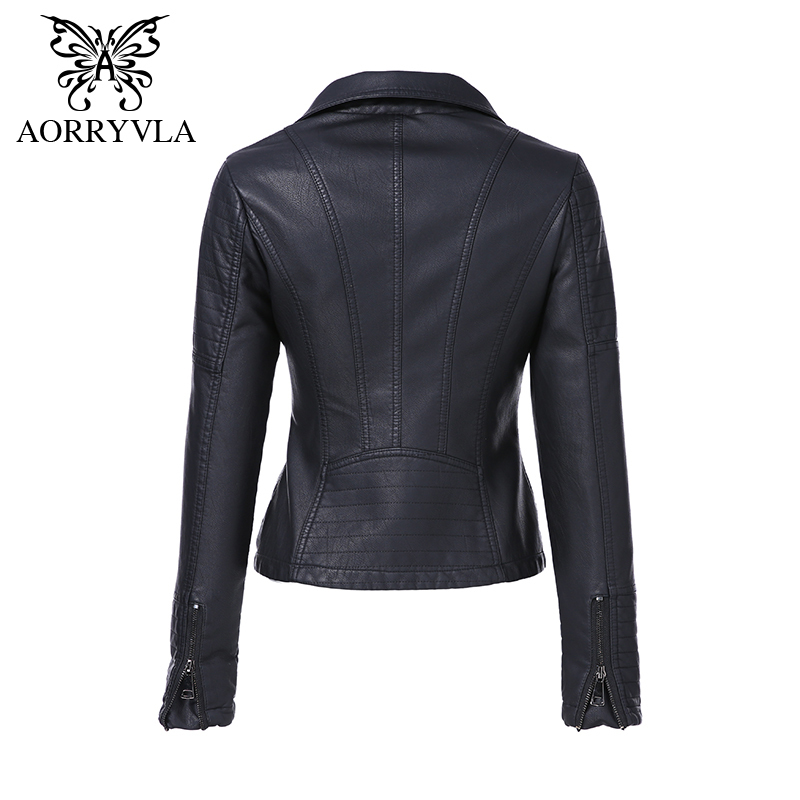 AORRYVLA New Spring Autumn Women's Moto Biker Zipper Jacket Turn Down Collar Black PU Faux Leather Jacket Slim Lady Basic Coat 201028
