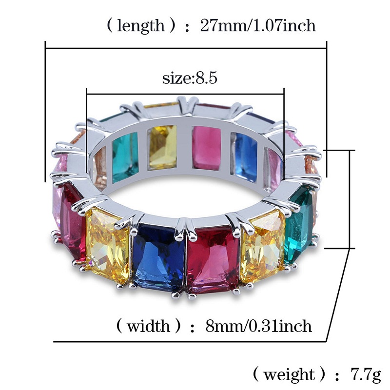 Mens Hip Hop Iced Out Rings Jewelry 2018 New Fashion Gold Rainbow Colorful Dia Ring Free shipping