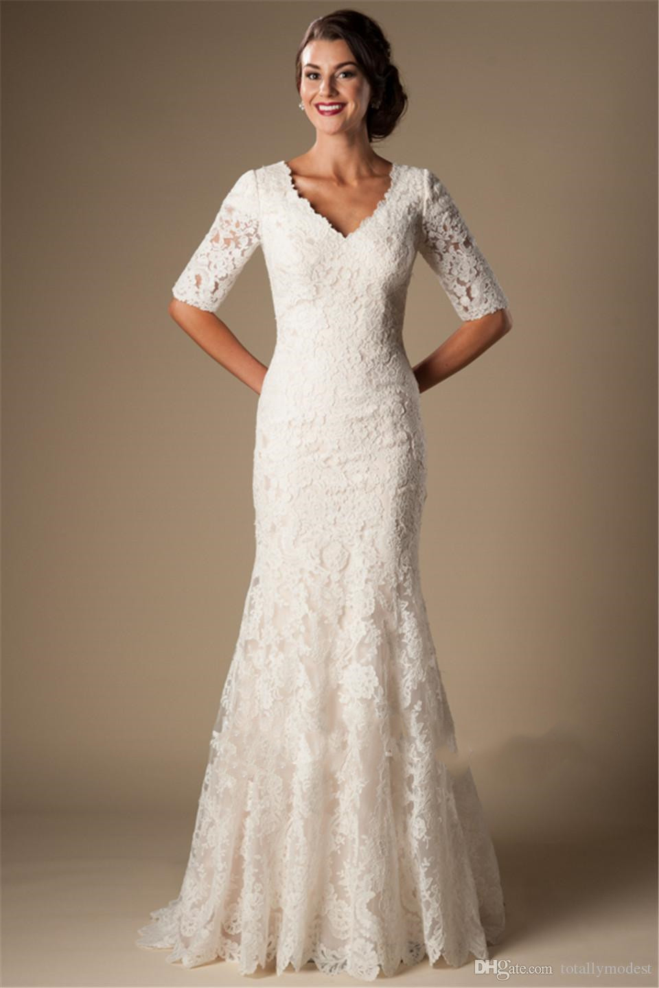 Ivory Vintage Lace Mermaid Modest Wedding Dresses With Half Sleeves V Neck Elbow Sleeves Length Temple Wedding Gowns Vestido De Noiva, Red
Ivory Vintage Lace Mermaid Modest Wedding Dresses With Half Sleeves V Neck Elbow Sleeves Length Temple Wedding Gowns Vestido De Noiva, Red