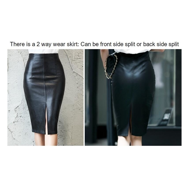 Colorfaith 2019 Women Pu Leather Midi Skirt Autumn Winter Ladies Package Hip Front Or Back Slit Pencil Skirt Plus Size Sk8760 T190827