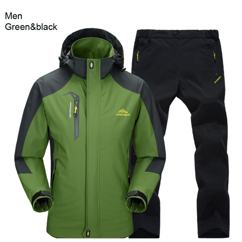 TRVLWEGO Man Trekking Hiking Fishing Outdoor Coat&Pants Set Black Sports Single Jackets & Quick-drying Camping Trouser Suit 201127