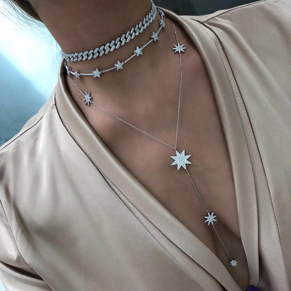 2024 new style sexy star charm y shape long necklace for women lady tiny chain wedding necklace in gold silver color Y necklace wholesale
