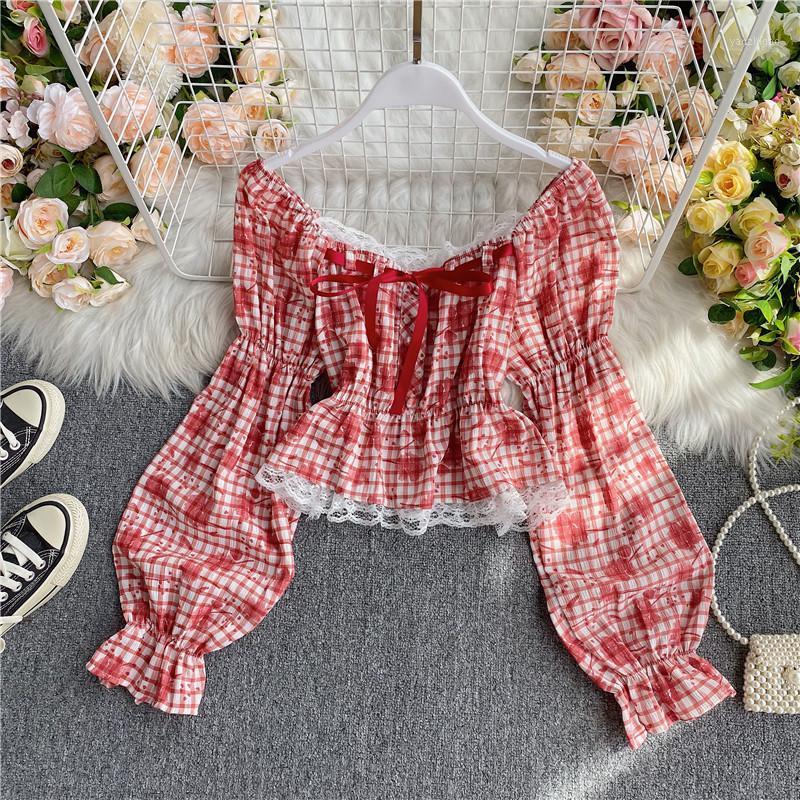 Korean Plaid Print Blouses Shirt Women Fashion Long Puff Sleeve Lace Decoration Ruffles Short Blouse Tops Feminine1, Black
Korean Plaid Print Blouses Shirt Women Fashion Long Puff Sleeve Lace Decoration Ruffles Short Blouse Tops Feminine1, Black