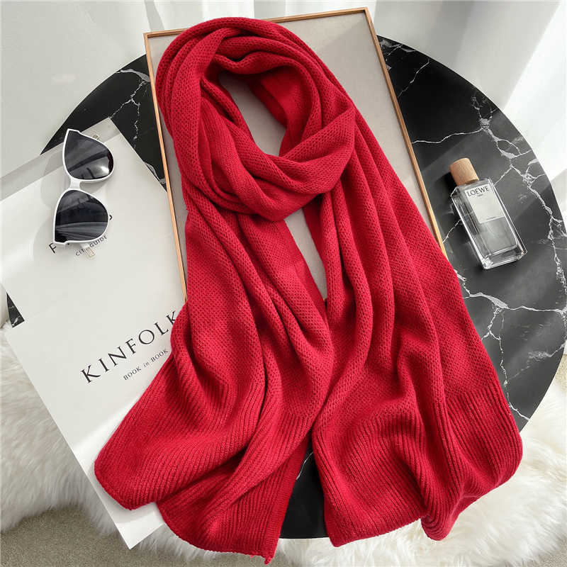 Knitted Cashmere Scarf Warm Winter Pashmina Shawl Wrap Solid Scarves Bandana Female Foulard Thick Blanked 220114