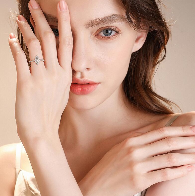 Luxury Jewelry Real 925 Sterling Silver Marquise Cut Large Moissanite Diamonds Gemstone Wedding Engagement Fine Jewelry Rings Gift Wholesale