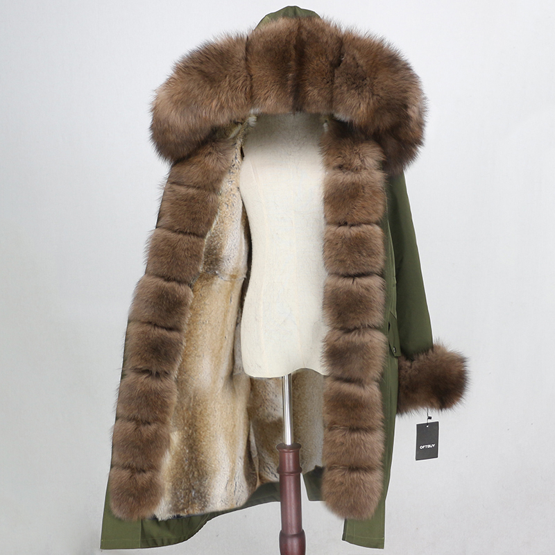 OFTBUY Waterproof Parka X-long Real Fur Coat Winter Jacket Women Natural Fox Fur Collar Hood Real Rabbit Fur Liner Streetwear 201103