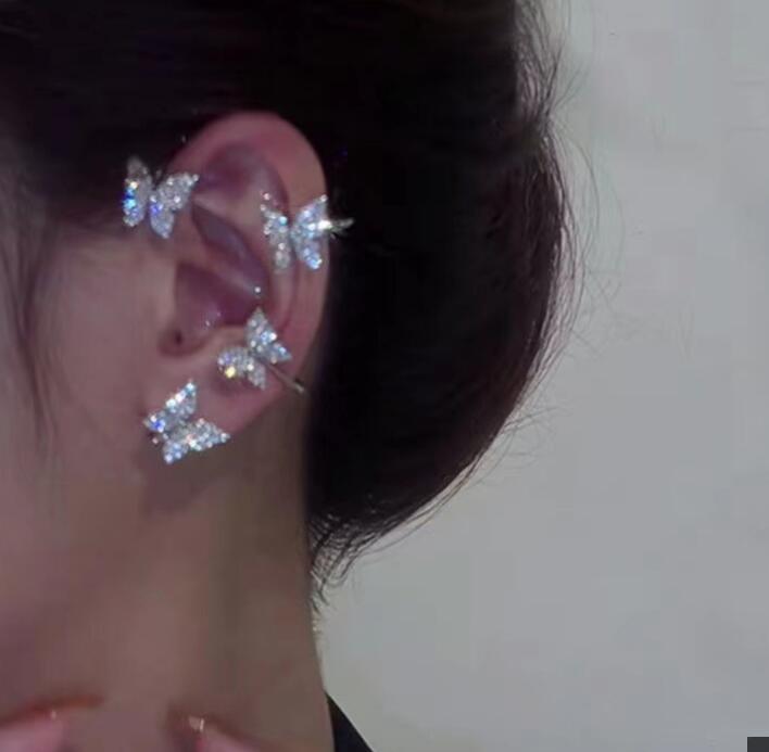 Silver Plated Metal Butterfly Ear Clips Without Piercing For Women Sparkling Zircon Ear Cuff Clip Earrings Wedding Jewelry GC797