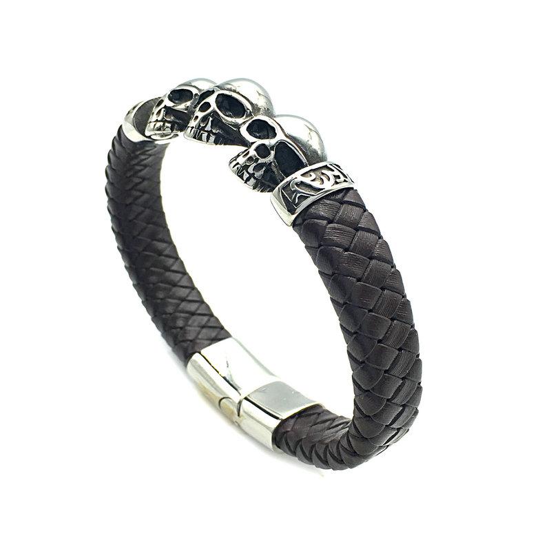 Fashion Men Bracelet Stainless Steel Three Skull Bracelets Black Synthetic Leather Rope Hand Bracelet Male Vintage Jewelr BG-009
Fashion Men Bracelet Stainless Steel Three Skull Bracelets Black Synthetic Leather Rope Hand Bracelet Male Vintage Jewelr BG-009