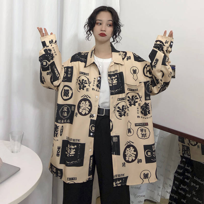 plus size streetwear Harajuku korean style fashion women Blouses shirts spring turn-down collar casual Top Women's Clothing 201202
