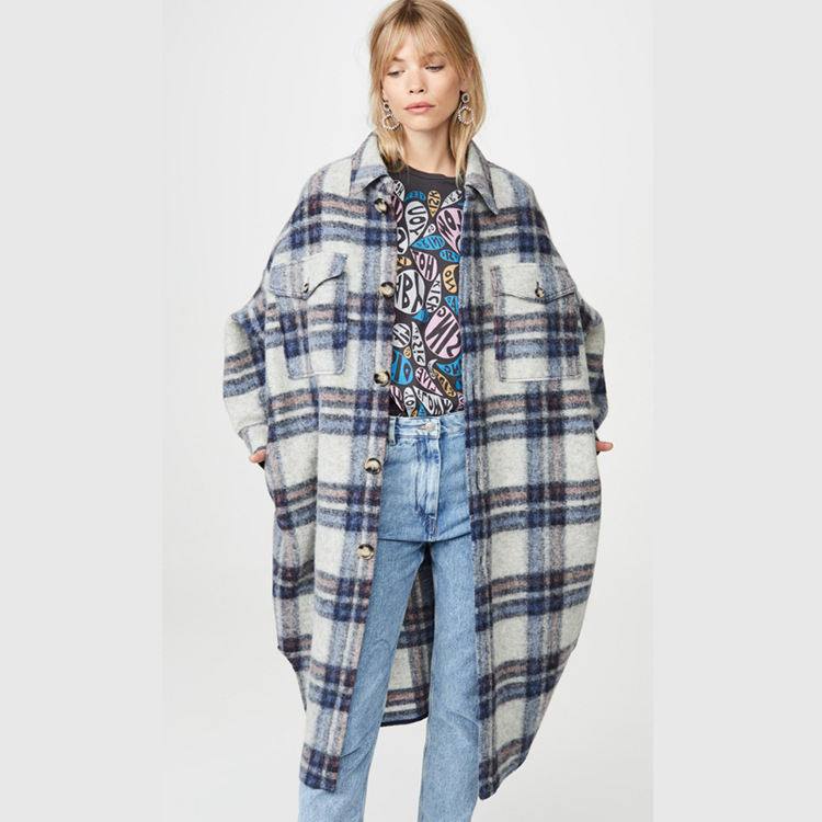 New Plaid Profile Lapel Woolen Mid-length Female Coat 201216