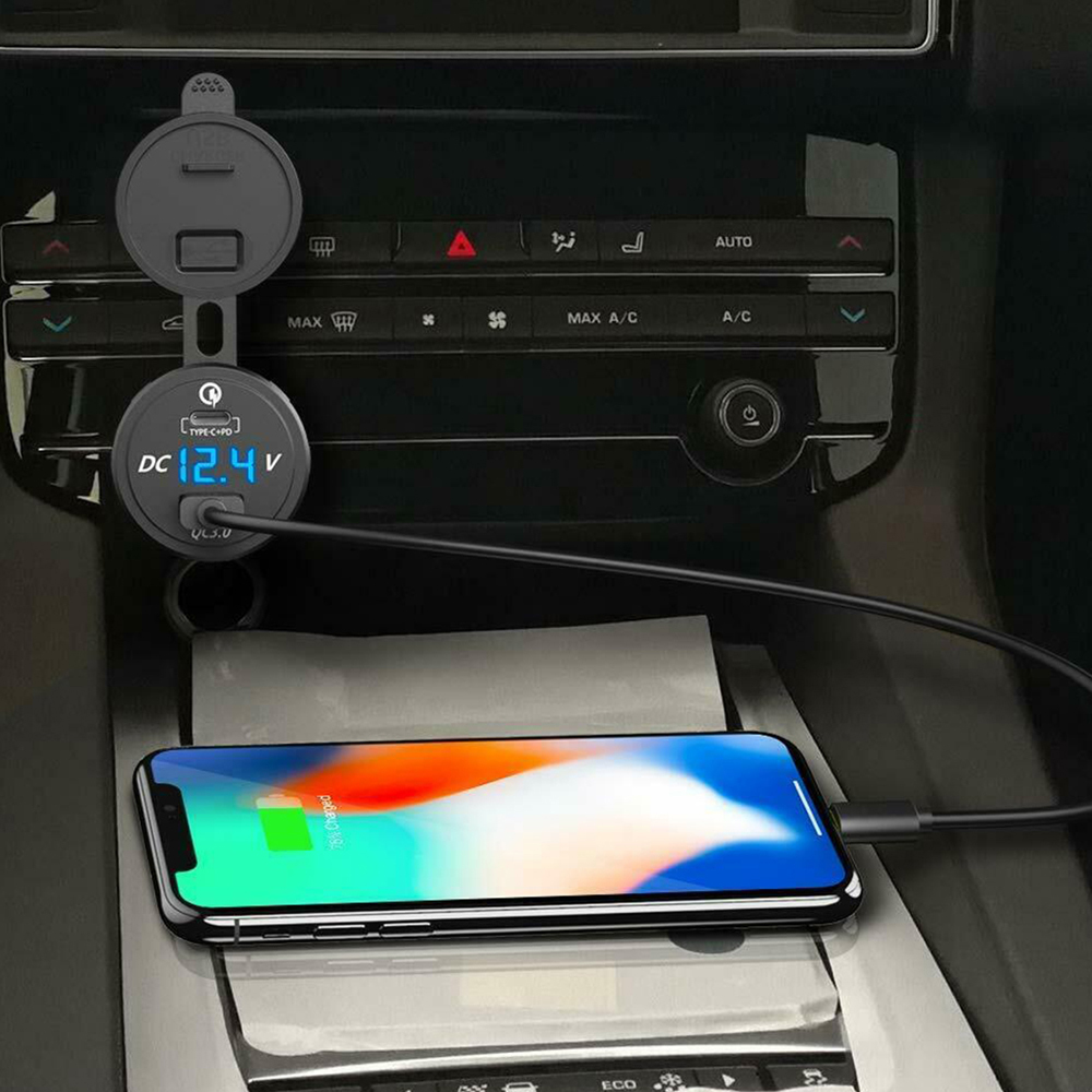 Charger QC 3.0 PD With LED Voltmeter Cable Chargers Socket Adapter Dual USB Universal Plug For 12-24V Car Motorcycles