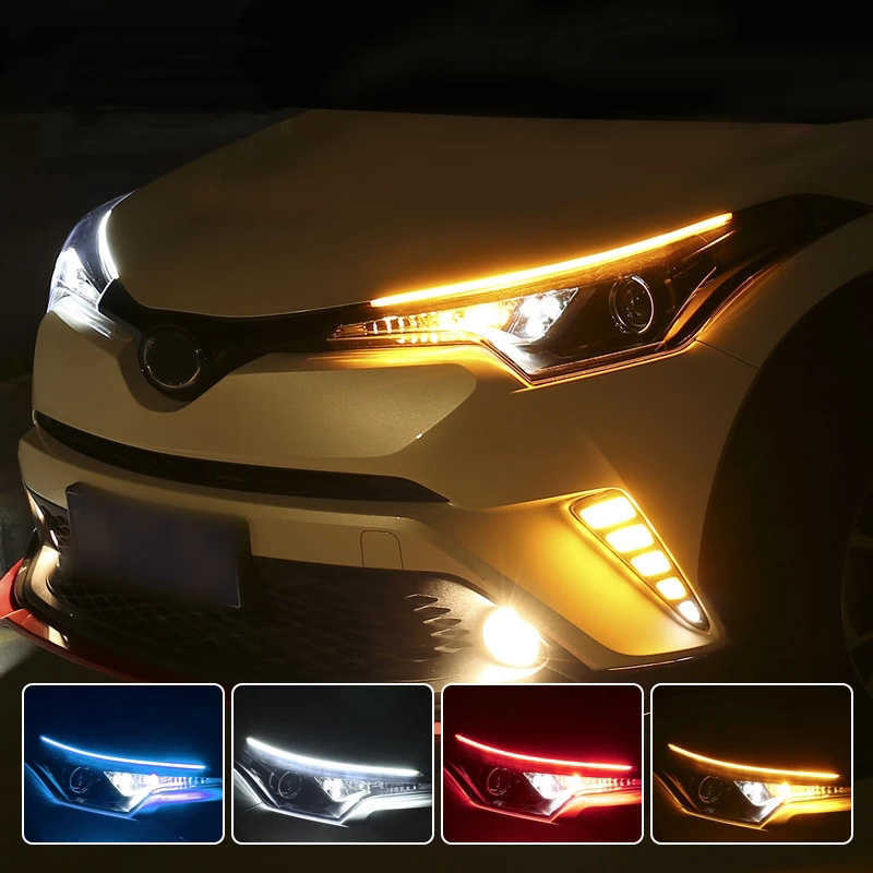 2pcs Waterproof Flexible Universal Car LED DRL Daytime Running Light Flow Runs Headlight LED Strip Brake Turn Signal Light