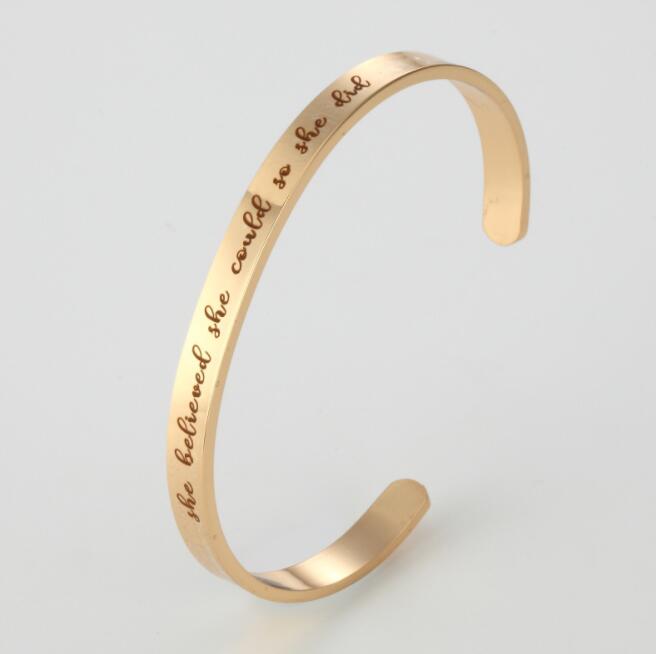 Stainless Steel Inspirational Cuff Bangle She believed she could so she did Personalized Letter Word bracelets for women men Lovers Fashion Jewelry Wh