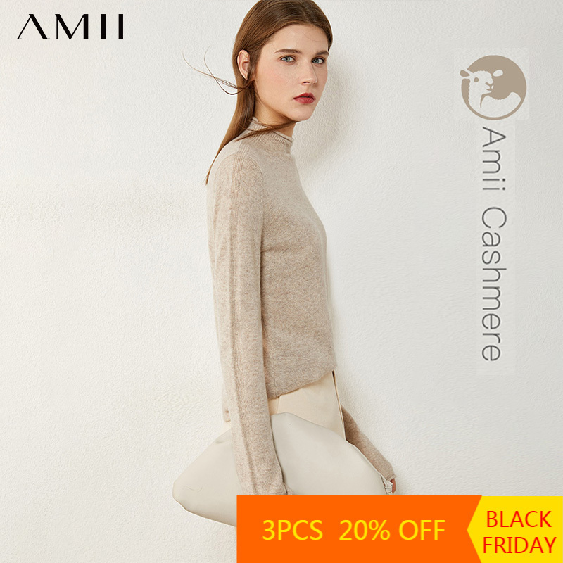 Amii Minimalism Autumn Winter Sweaters For Women Fasion 100% Cashmere Solid Turtleneck Sweater Women's sweater 12040857 201128
