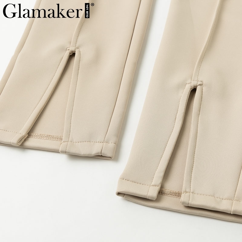 Glamaker High waist solid casual trousers women bodycon split pants Female office lady fashion pants Elegant patalon bottoms 201228