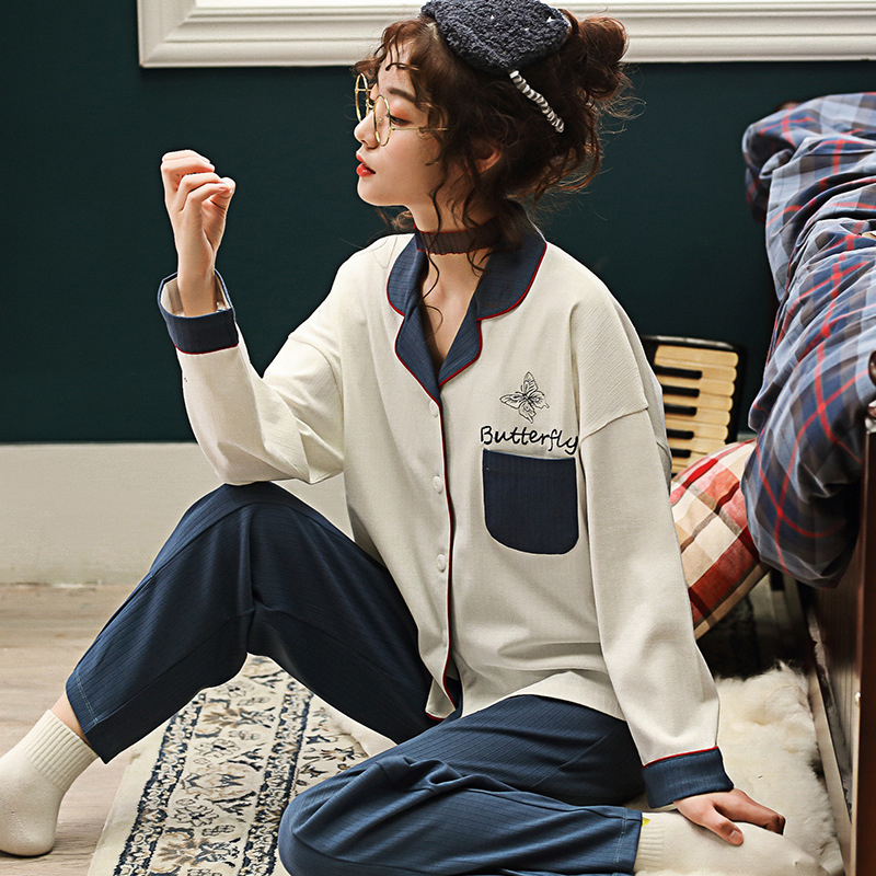 Pajamas for Women Cotton Autumn pijama Winter Long Sleeves pyjamas women Pocket Cardigan home clothes Top and Pants Sleepwear 201027
