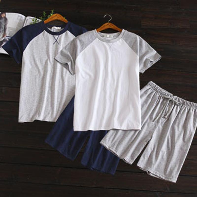 Summer Thin Style 100% Cotton Men Short-Sleeved Shorts Homewear Suit Korean Color Matching Pajamas Suit Casual Home Clothing 
Summer Thin Style 100% Cotton Men Short-Sleeved Shorts Homewear Suit Korean Color Matching Pajamas Suit Casual Home Clothing
